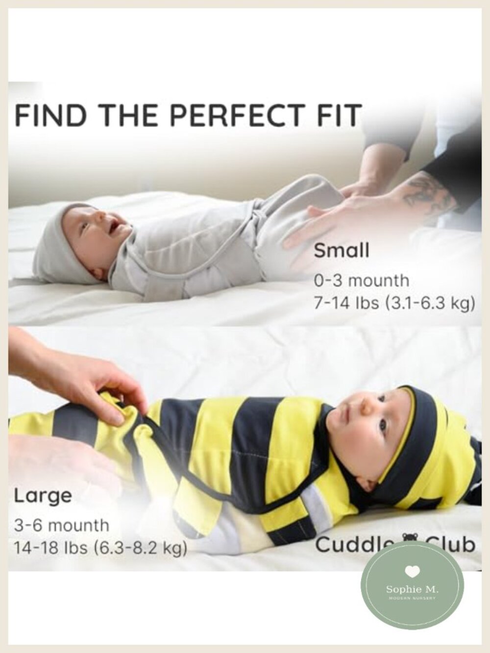 100% Cotton Adjustable Baby Swaddle Wrap with Hook and Loop - 3 Pack with Beanie - Picture 5 of 6